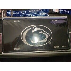 Penn State University Premium Laser Cut License Plate/ Black and Chrome